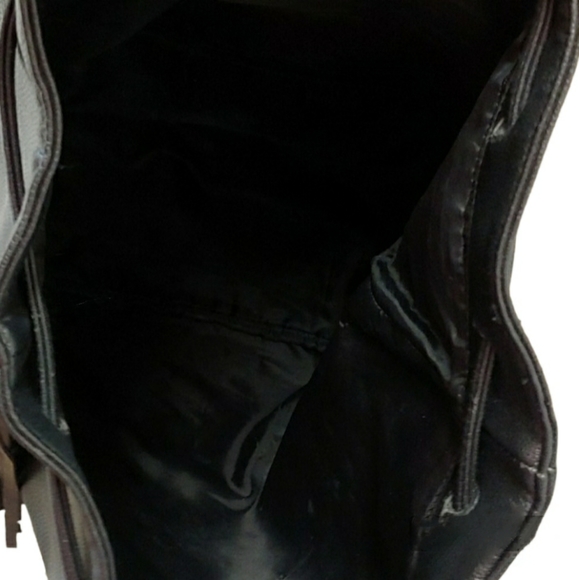 Victoria's Secret Large Black Faux Leather Fringe Drawstring Backpack Tote Purse - Picture 8 of 11